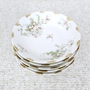 Vintage Theodore Haviland Limoges France 5" Bowls Floral Scalloped Gold Edge X5